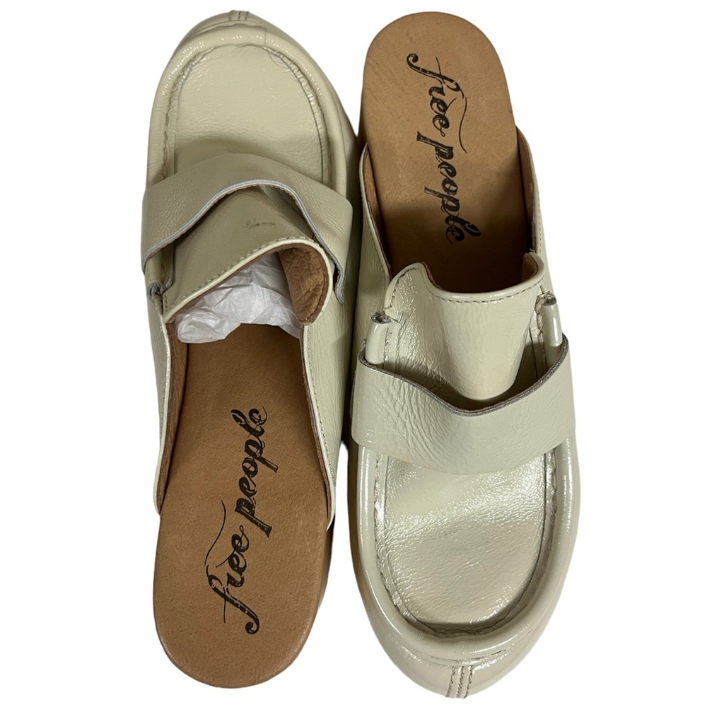 Free People Cream Leather Wooden Platform Mules - Picture 7 of 10
